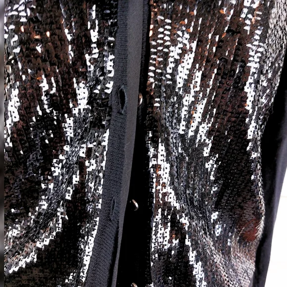 Jones New York Petite Black Fur Collar Wool Blend Sequins Cardigan Sz PM NWT - Picture 4 of 9